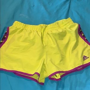 Neon green/yellow & puple adidas shorts